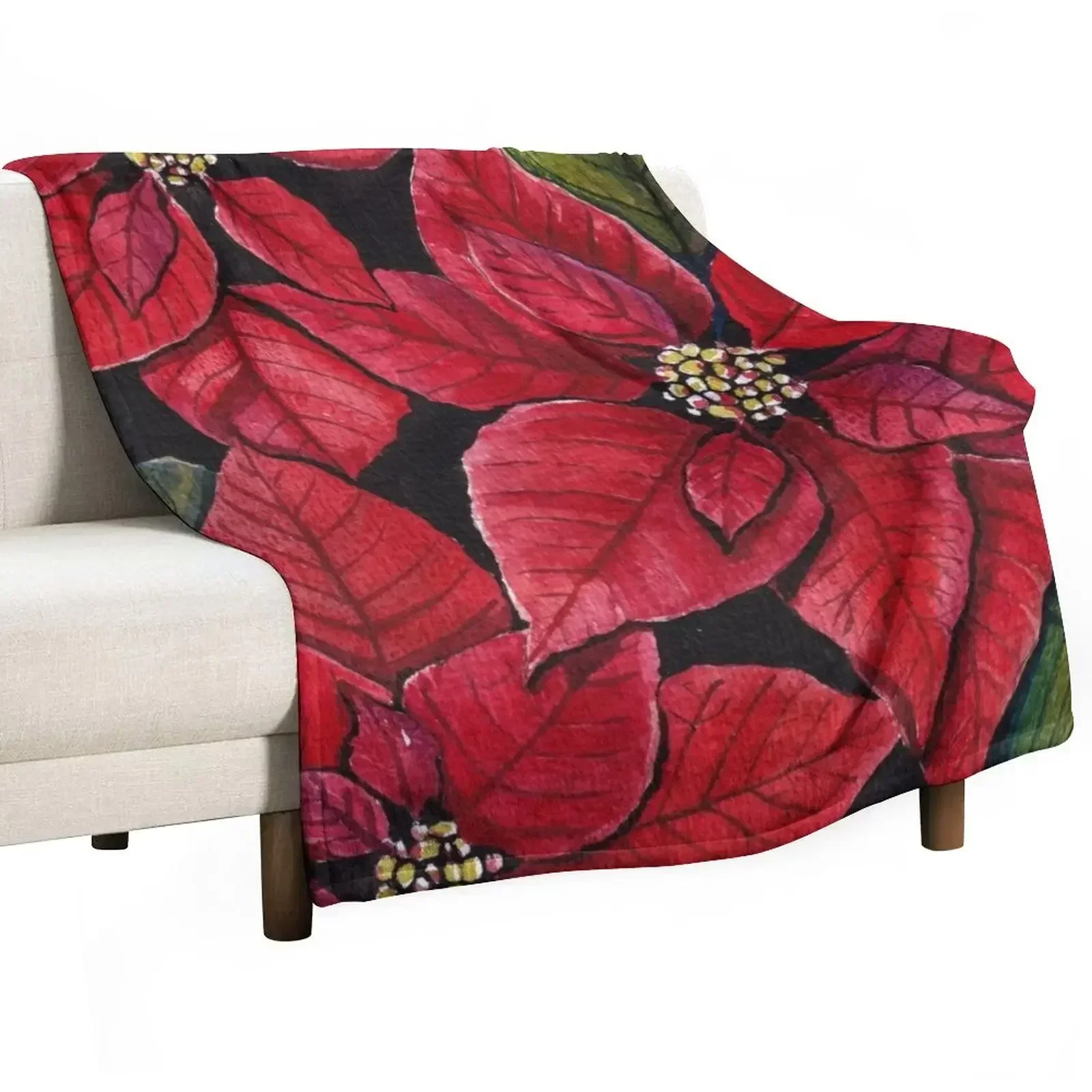 Vibrant Poinsettia Watercolour Artwork Throw Blanket Travel heavy to sleep Cute Decorative Sofa sofa bed Blankets