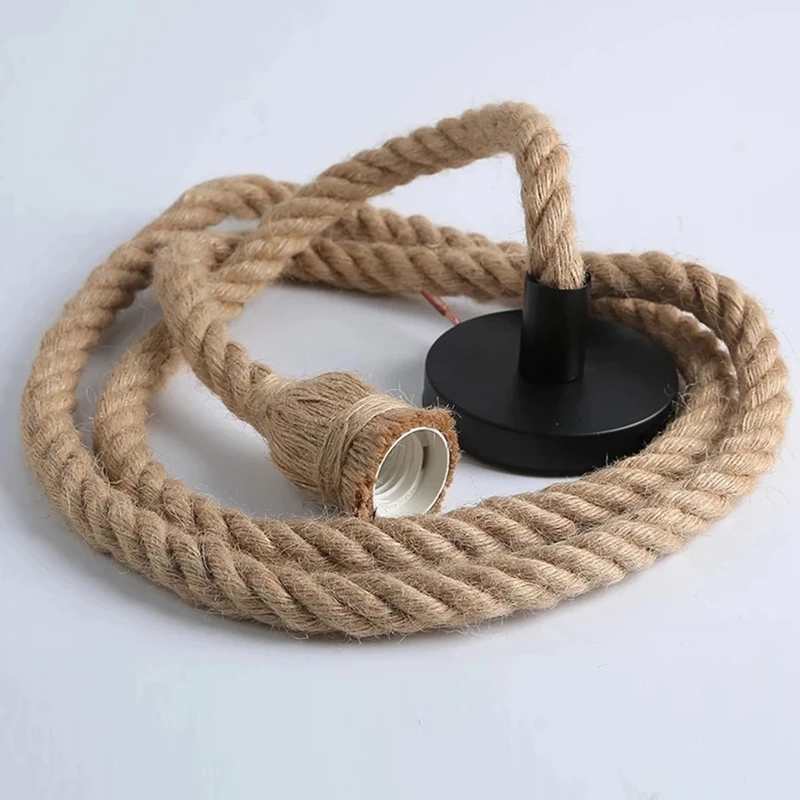 

ABMO Ретро веревочные подвесные светильники, промышленный лофт, винтажный длинный подвесной светильник из ротанга с одной головкой, светодиодные лампы-100 см