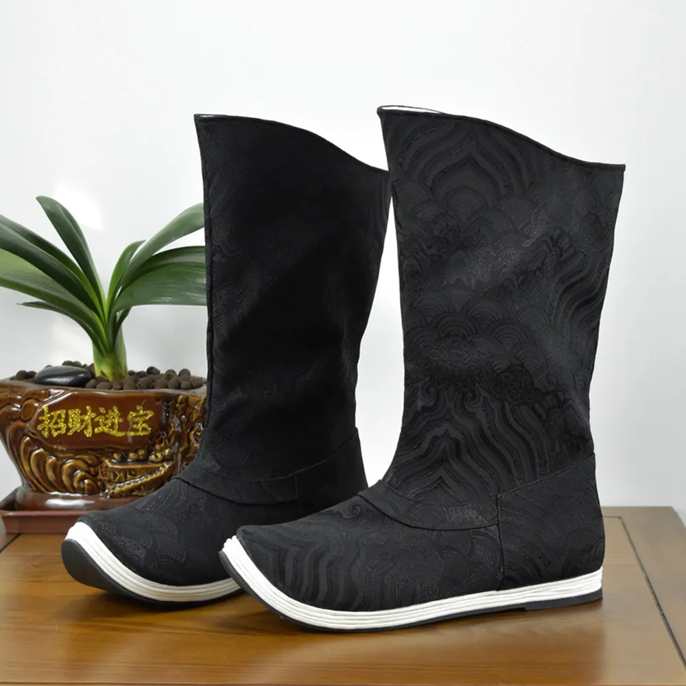 Ancient Hanfu Boots Height Increasing Cloth Sole Unisex Ancient Style Black Official Boots Chinese Opera Cloth Shoes