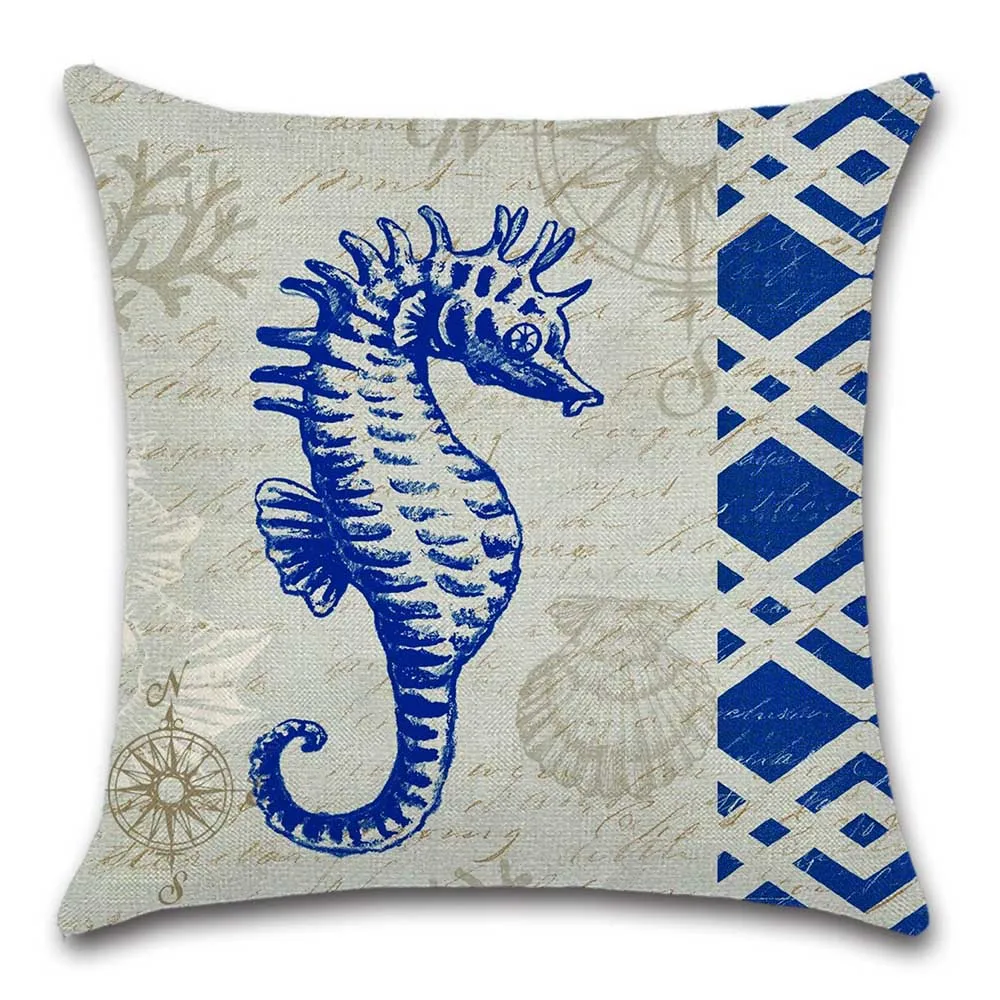 Ocean blue shell sea animals printed cushion cover pillowcase decoration for sweet home house sofa chair kids bedroom gift