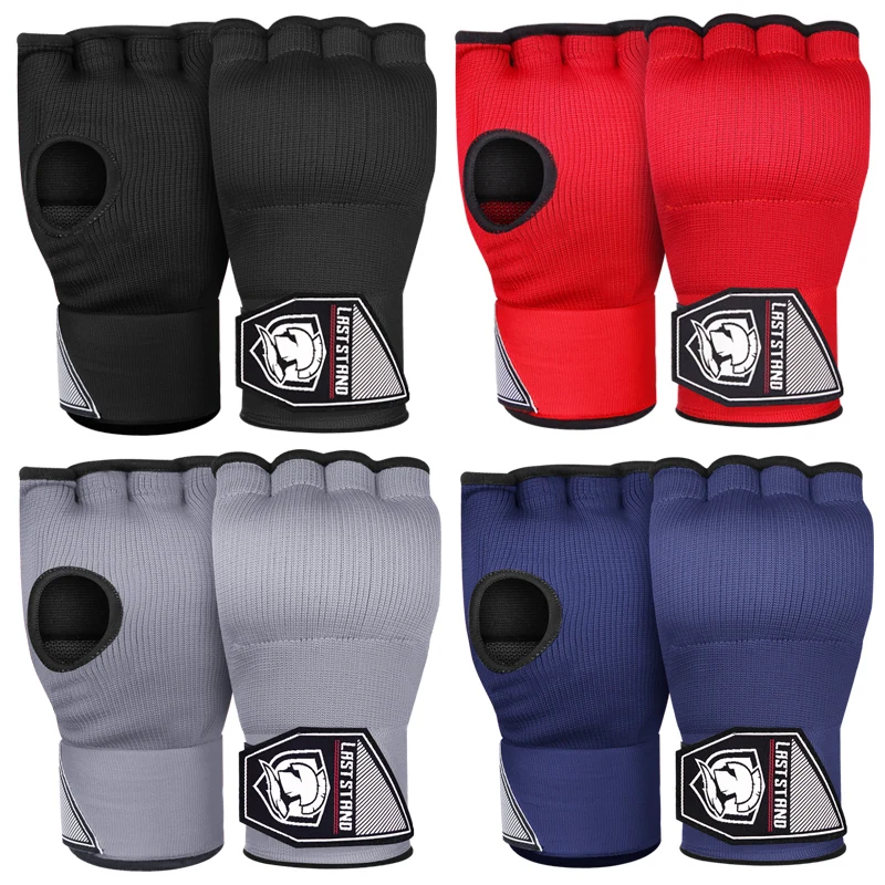 1 Pair Gel Boxing Hand Wrap Gloves Adjustable Half Finger Gloves Support with Long Wrist Strap MMA Boxing Hand Protective Gear