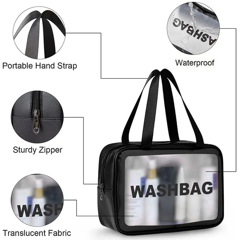 New Transparent Makeup Bag Toiletry Storage Bag Bath Swimming Beach Bag PU Sanding Bag Waterproof Washbag Cosmetic Cases Bag