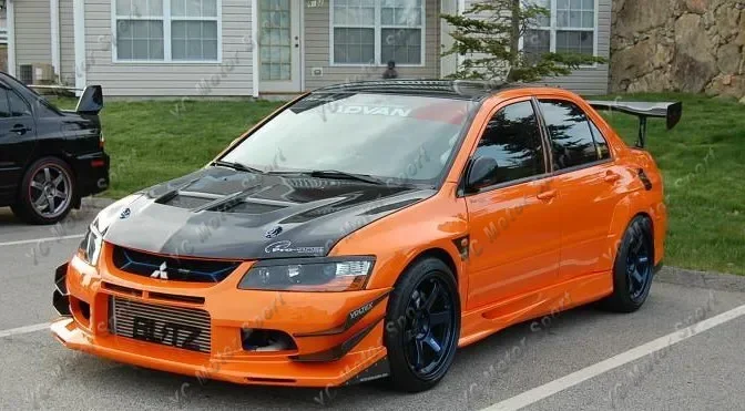 FRP Front Bumper with Carbon Fiber Canard Fit For 2004-2007 Evolution EVO 8-9 8 9 VTX Cyber Version Style Front Bumper Kit