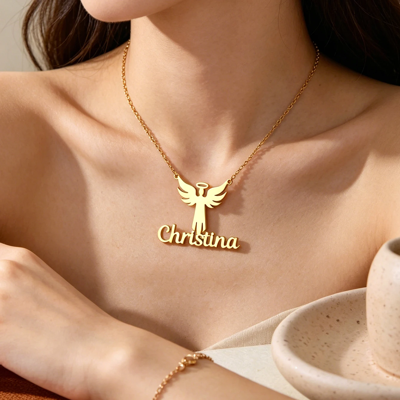 

Custom Guardian Angel Name Necklaces For Women Men Stainless Steel Customized Necklace Pendant Personalized Neck Jewelry Gift