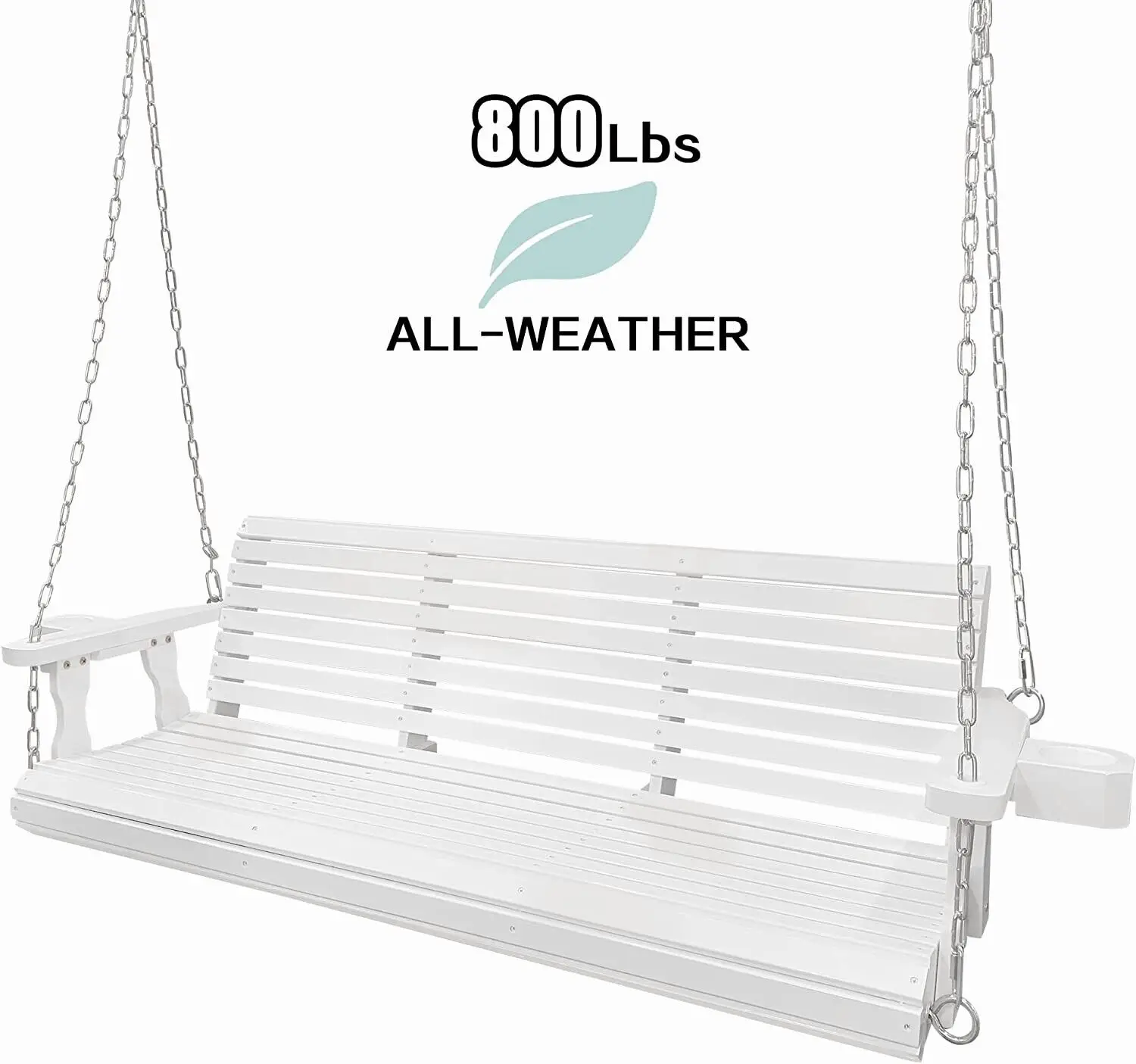 US 5ft Wooden Porch Swing Outdoor Patio Natural Wood Bench Hanging Garden White