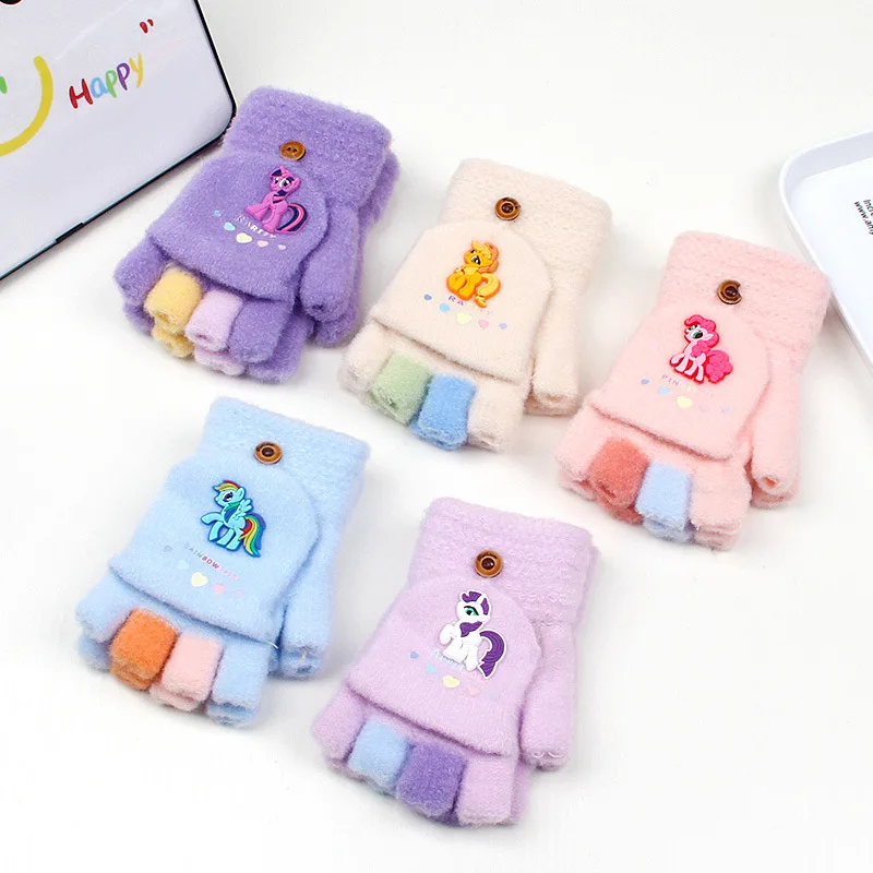 

Miniso for My Little Pony Children's Gloves Cartoon Girls Warm Five Fingers Split Finger Gloves Wool Knitting Winter 5-12 years