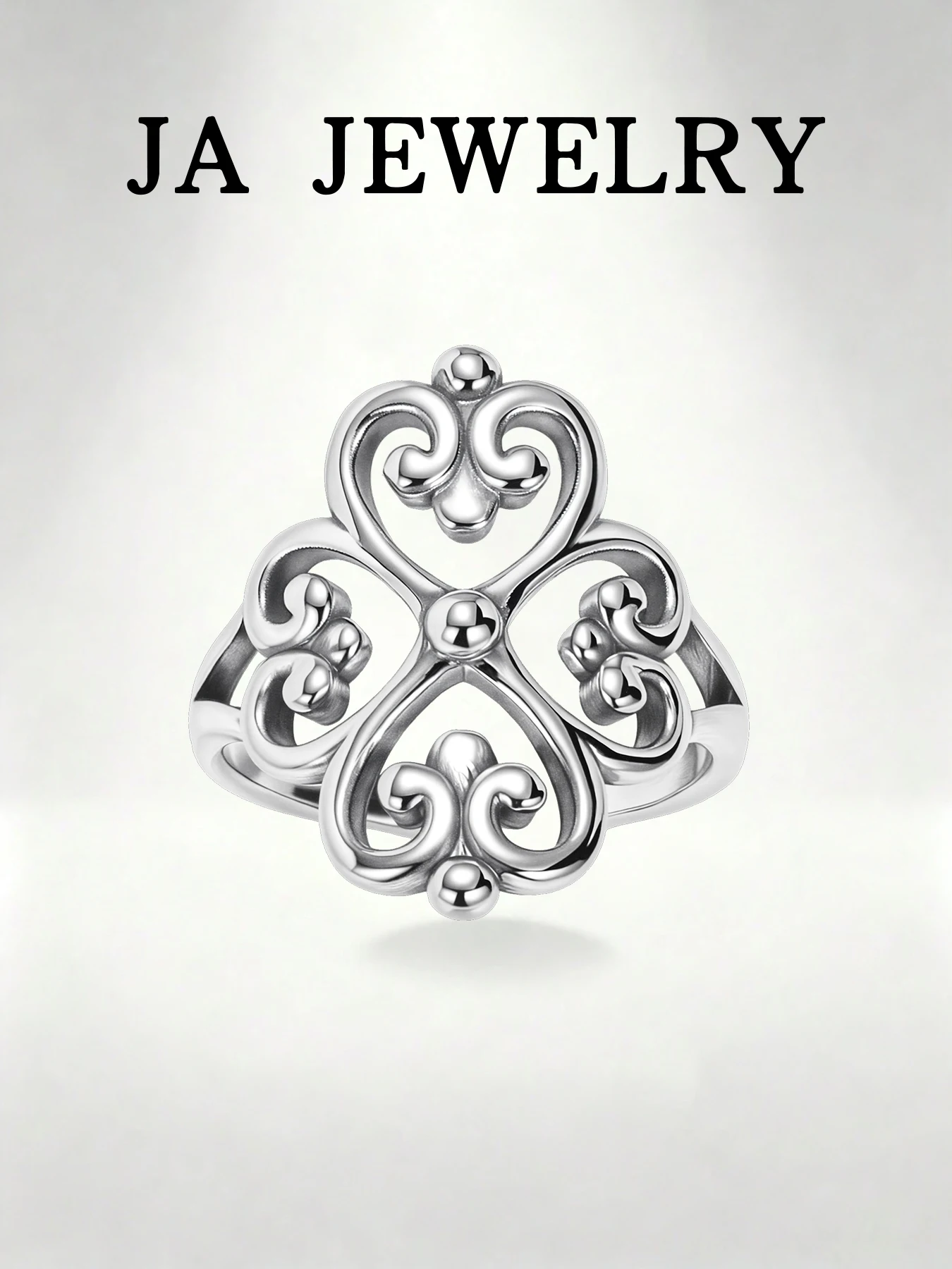 

Vintage Filigree Four-Leaf Clover Ring - 925 Sterling Silver Lucky Heart Jewelry for Women