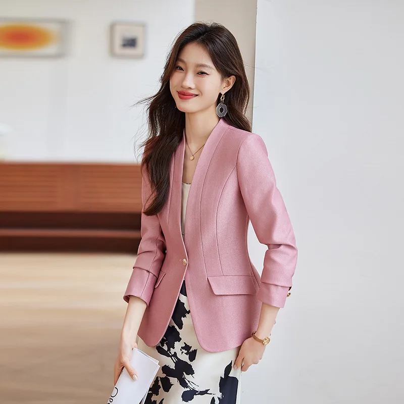 سترة متعددة الاستخدامات لربيع وخريف 2025 بدون ياقة ملابس احترافية ملابس عمل نسائية بدلة تنورة نسائية سترة معطف راقية لـ