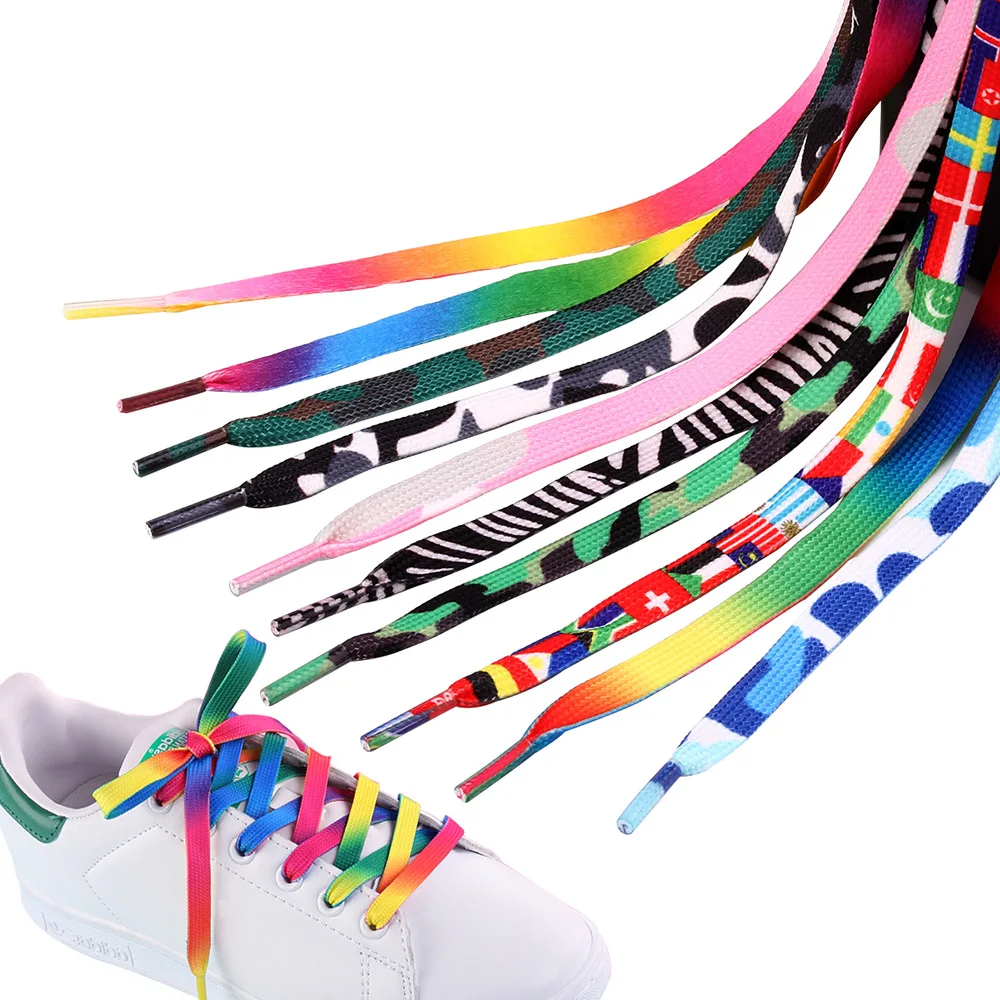 

1 Pair 8mm Flat Printed Shoelaces Colorful Rainbow Shoe Laces Fashion Shoestring Replacement for Sneakers