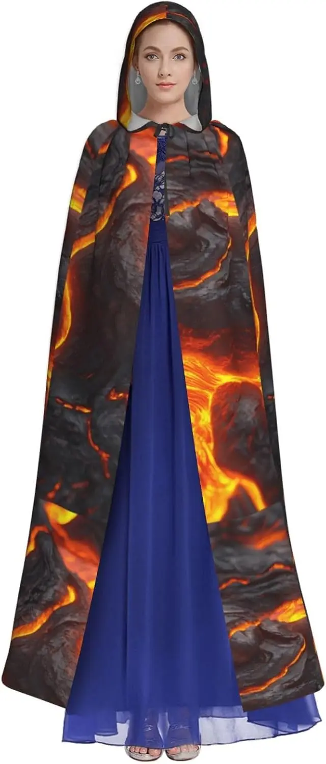 Customization Halloween Adult Hooded Cape Cloak MSRHIUEF Flow Of Volcanic Magma Printing Super Large Hooded Cloak With Bow Tie
