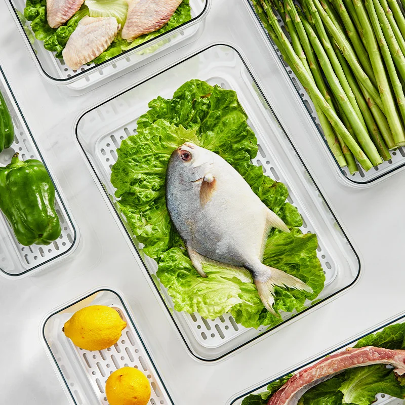 Refrigerator timer storage box with drainage tray pet Plastic food storage containers Kitchen storage and organization