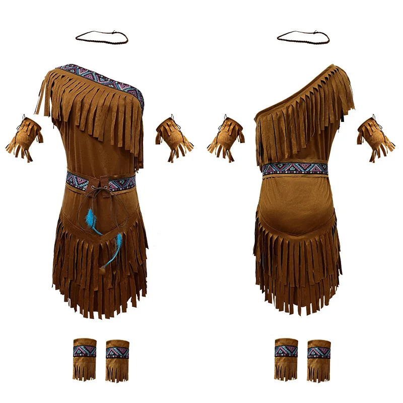 

Halloween Women's Indian Indigenous Minzubuluo Tassel Wilderness Hunter Dress Holiday Party Stage Cosplay Performance Costume