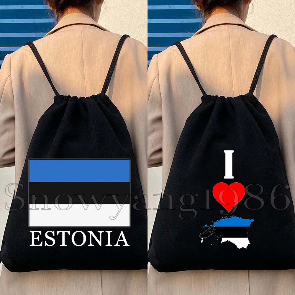 Tallinn Estonia Heart Country Flag Map Estonian Canvas Drawstring Bags Soccer Backpack Gym Sports Yoga Sackpack Gifts String Bag