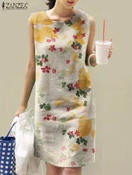 2023 ZANZEA Summer Bohemian Dress Women Sleeveless Vintage Floral Printed Knee-length Sundress Beach Holiday Vestido Sarafans