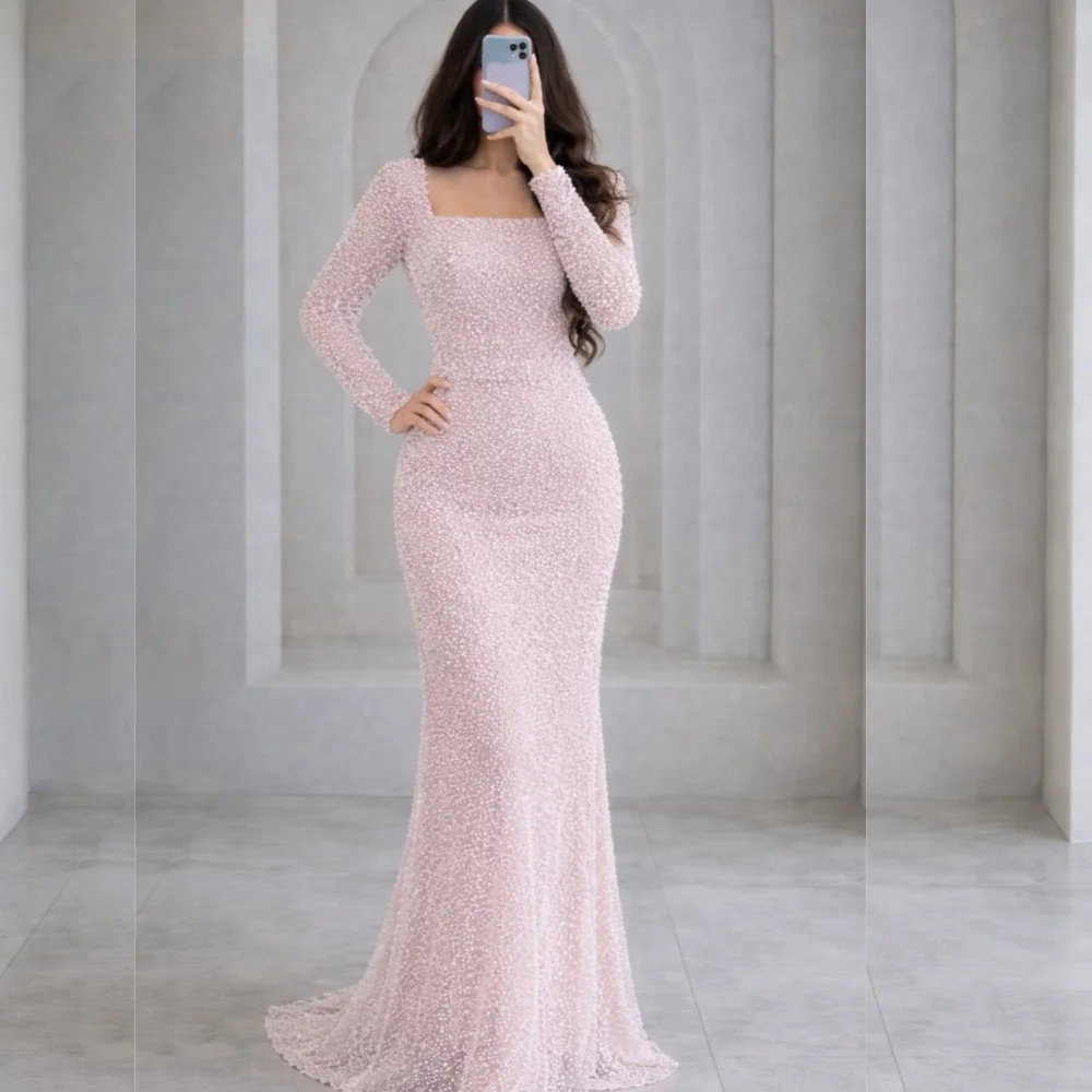 Maßgeschneiderte exquisite lange Kleider für Damen, Meerjungfrau-Abendkleider, quadratischer Ausschnitt, glitzernd, elegant, für Partys, Hochzeiten, formelle Anlässe