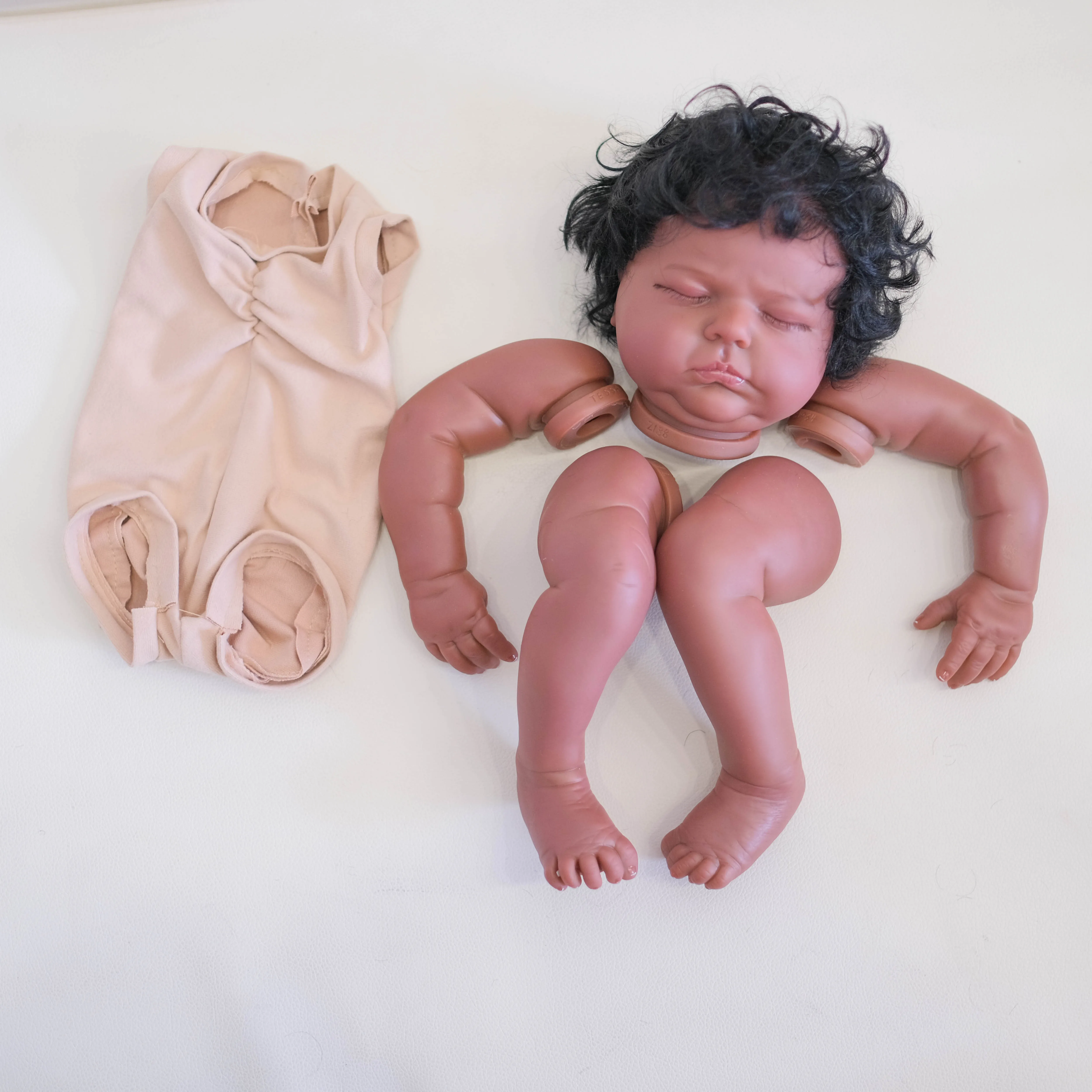 NPK 19inch Clearance Reborn Doll Tessa Asleep in Dark Skin Lifelike Newborn Baby Doll Has painted Doll kit Unfinished Doll parts