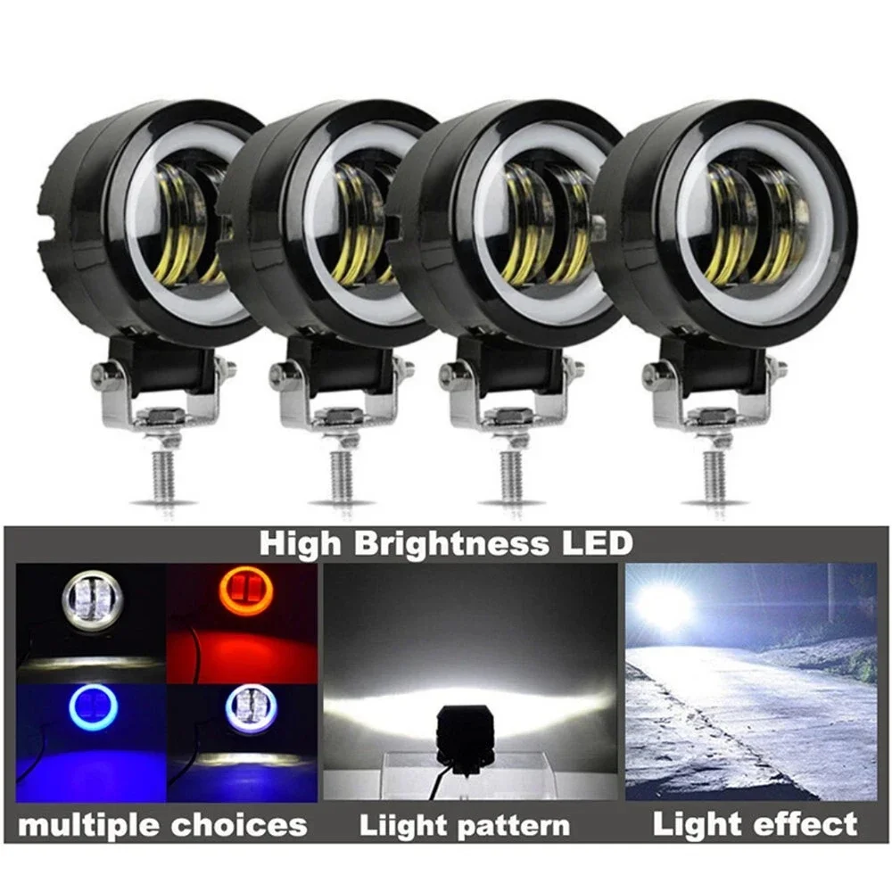 3 Inch 20W Waterproof Round LED Headlight Angel Eyes Light Bar 12V 24V 6500K for Motorcycle Offroad Led Work Light