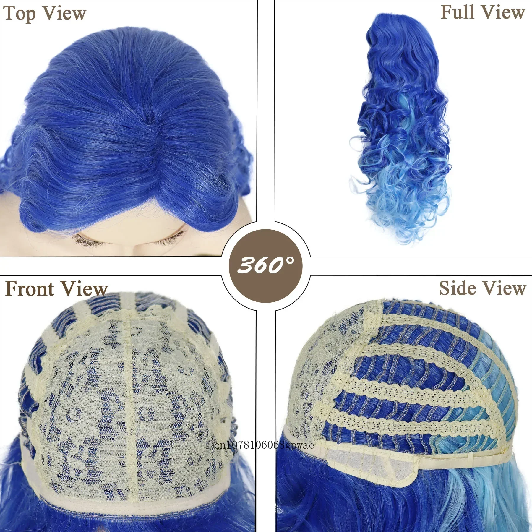 Cosplay24 Polegada longo ondulado peruca sintética cosplay perucas para mulheres skyblue misturado azul ombre traje de halloween festa alta temperatura