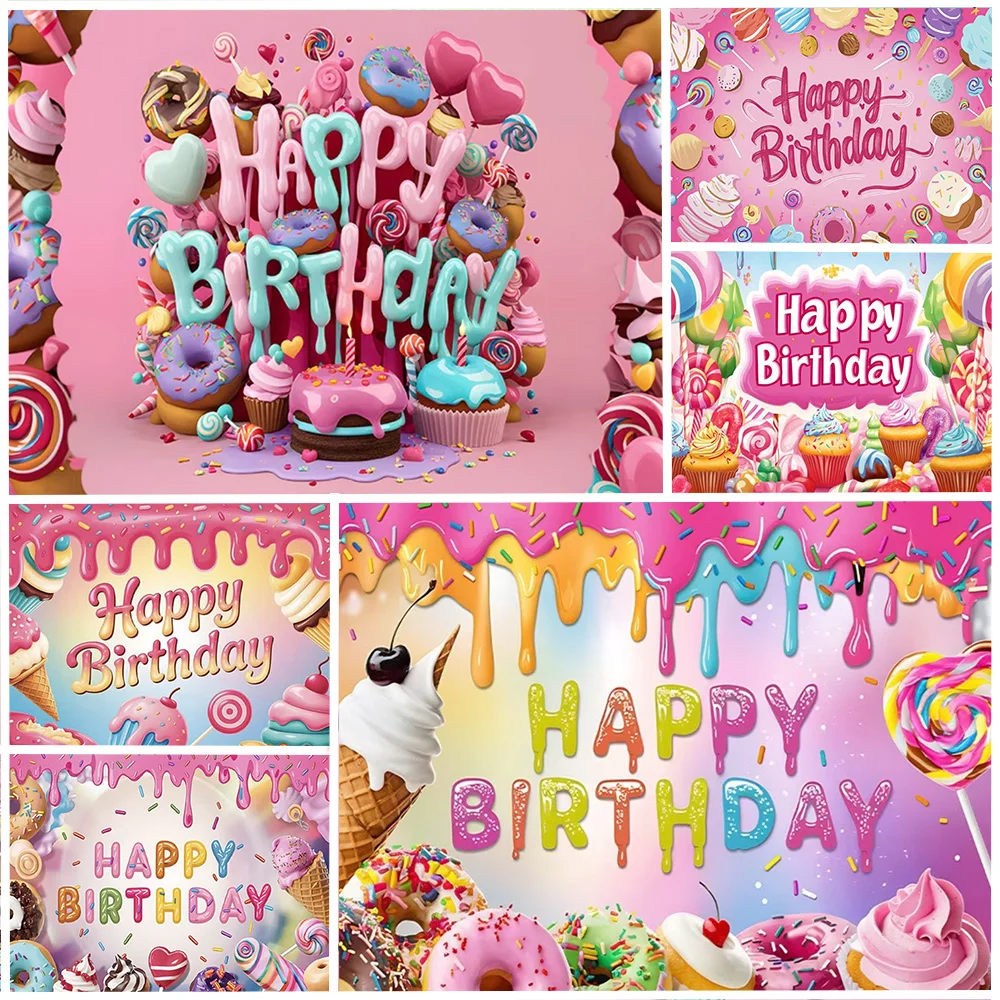 

Sweet Donut Ice Cream Theme Birthday Party Decoration Backdrop Colorful Dessert Background Kids Gift Supplies Photography Props