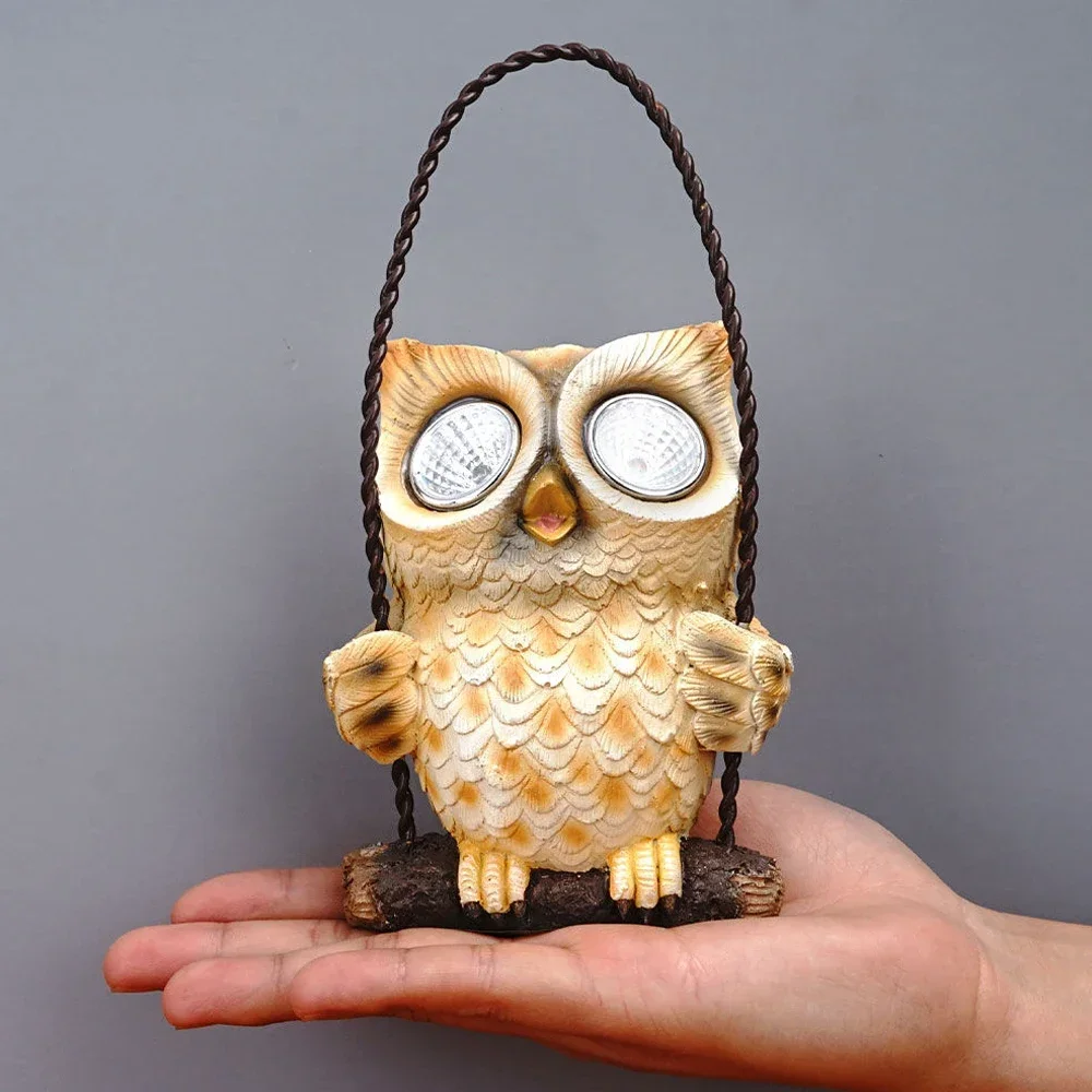 Swing Owl Figurines for Courtyard Porch Decor Solar LED Night Light Nighthawk Statue Home Desktop Garden Decoration