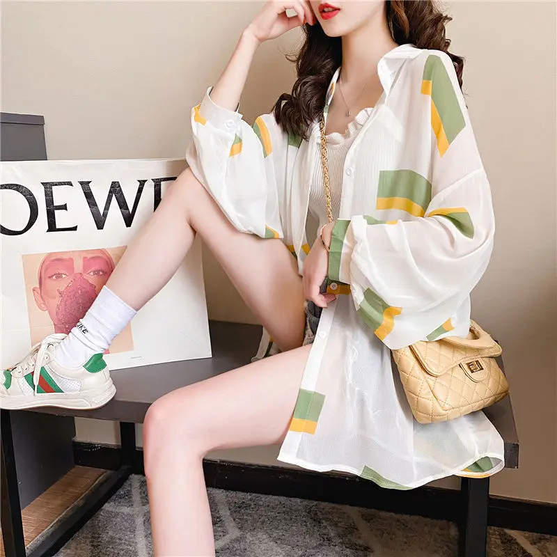 Summer Thin Medium Length Loose Fitting Long Sleeved Shirt Sun Protection Jacket Women