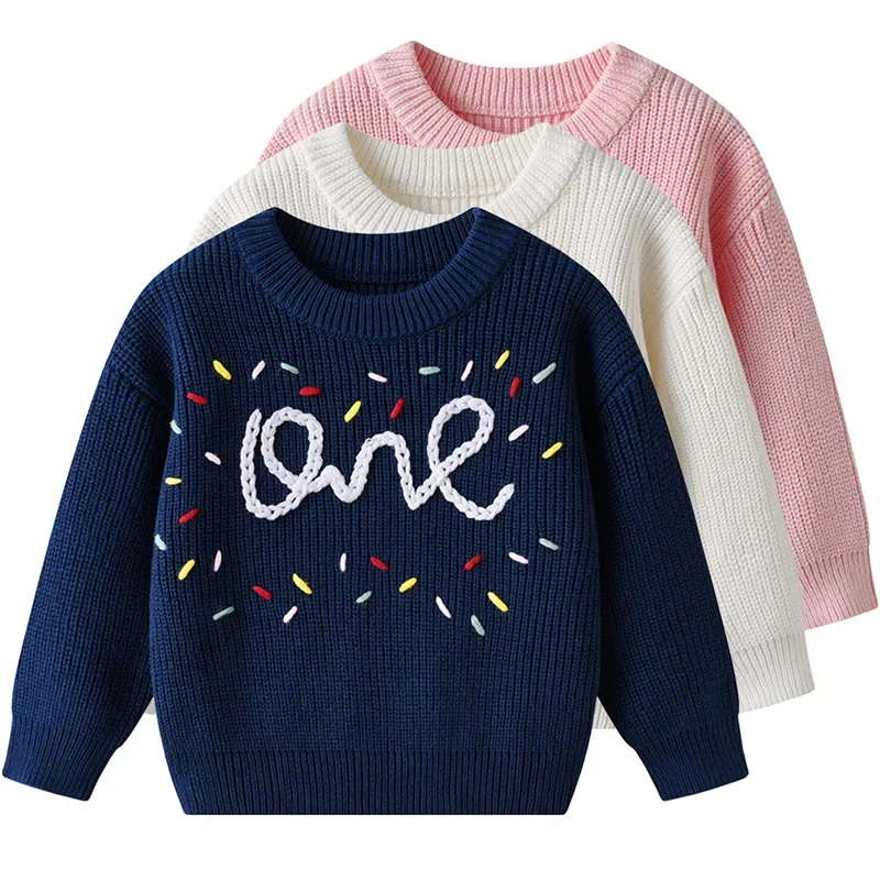 

2025 New Autumn 0-6Yrs Children Sweater Long Sleeved Casual Loose Knitted Embroidery Baby Boys Girls Knitted Pullover Tops