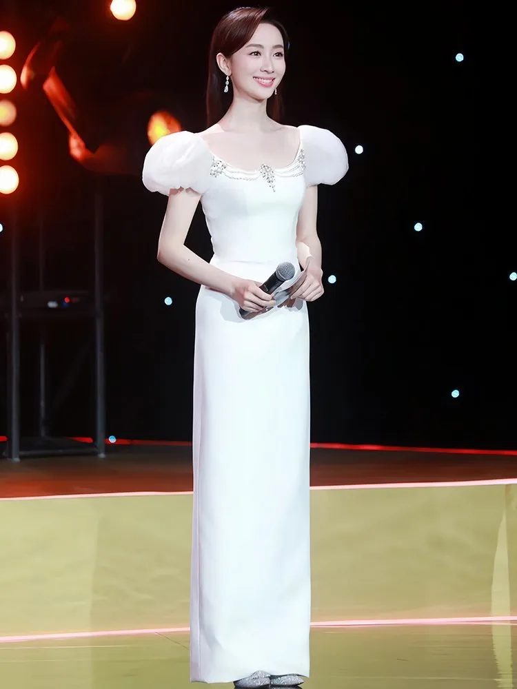Host Banquet High-End Affordable Luxury White Elegant Niche Dress