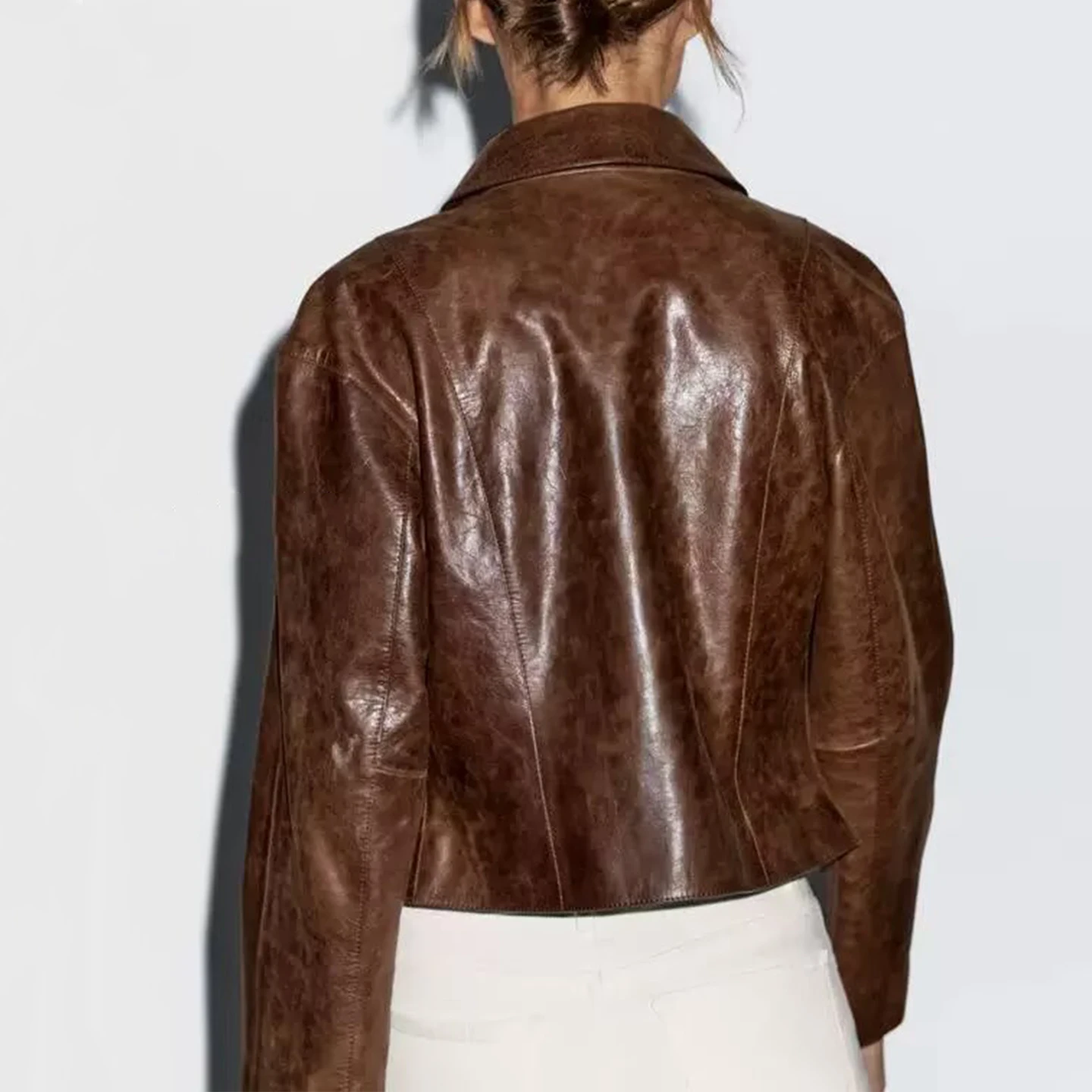 ort 플립 칼라 가죽 Jaet 여성용 Sle 2025 가을 신착 지퍼 스트레이트 튜브 롱 Sve 칼라 코트