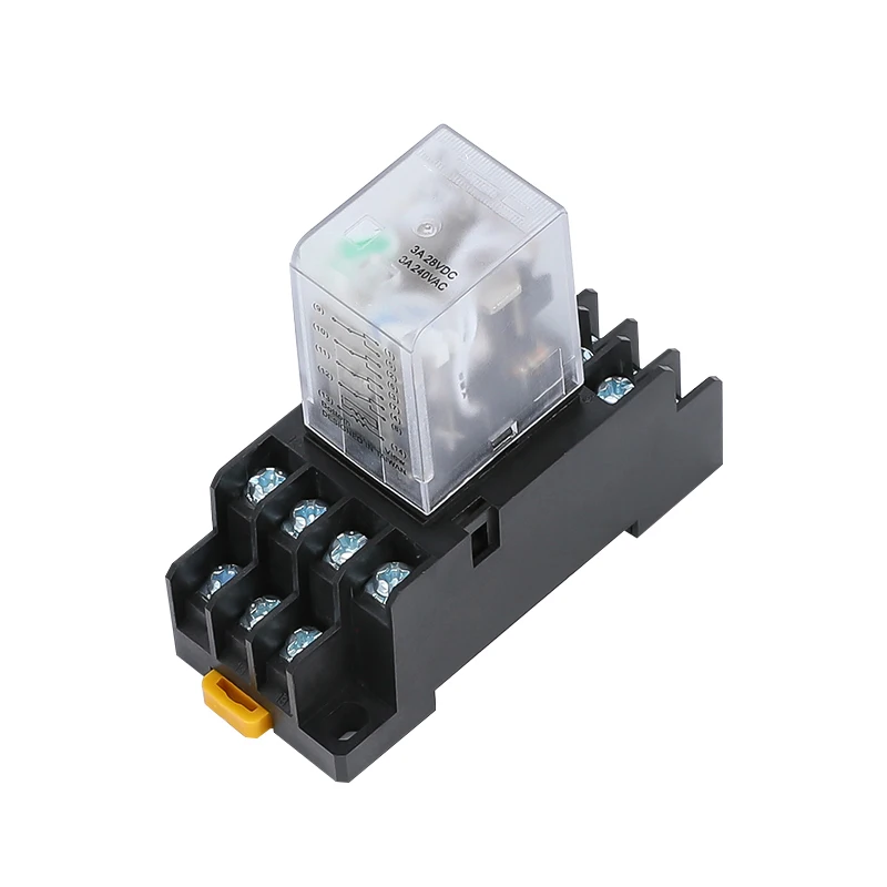 10set MY4NJ HH54PL AC/DC 12/24/36V/48V/110/220V/380V Coil 4NO 4NC Green LED Indicator Power Relay DIN Rail 14 Pin Base