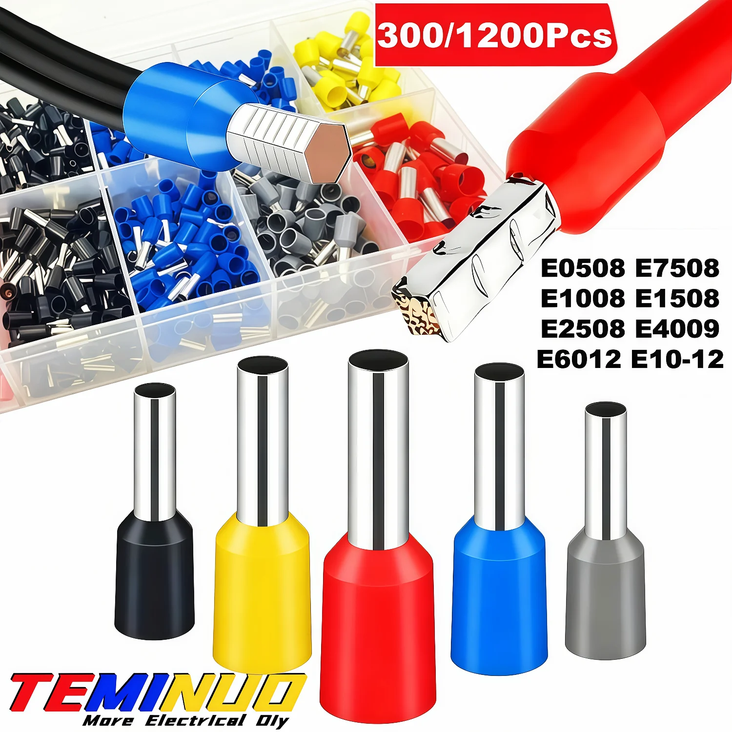 Kit de Terminais de Fio Isolados 300/1200pcs, Conectores de Crimpagem AWG 22-8, para Fiação Elétrica Automotiva e Marinha