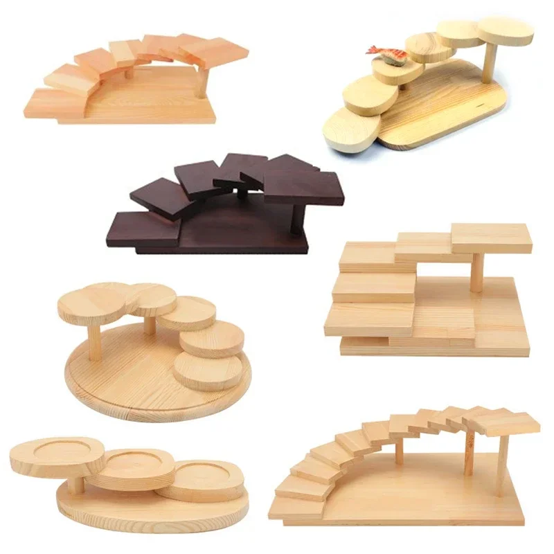 Japanese wooden wood Cuisine Sushi Bridge Boats Pine Creative Sushi Sashimi plate Platter Sushi Tableware Decoration Ornament