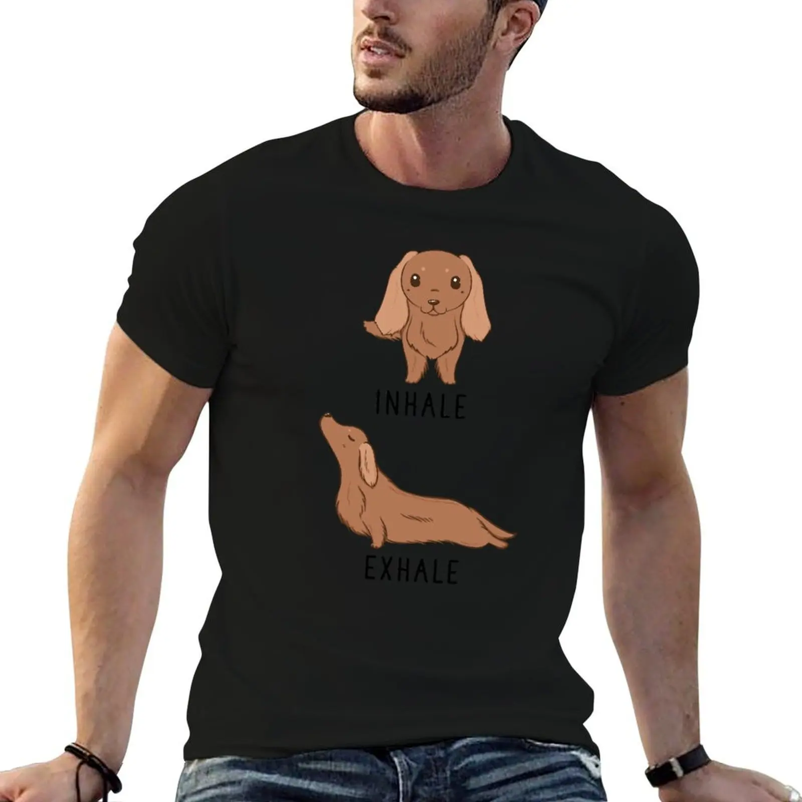 Inhale Exhale Dachshund Yoga T-Shirt Man t-shirt anime mens designer t shirt