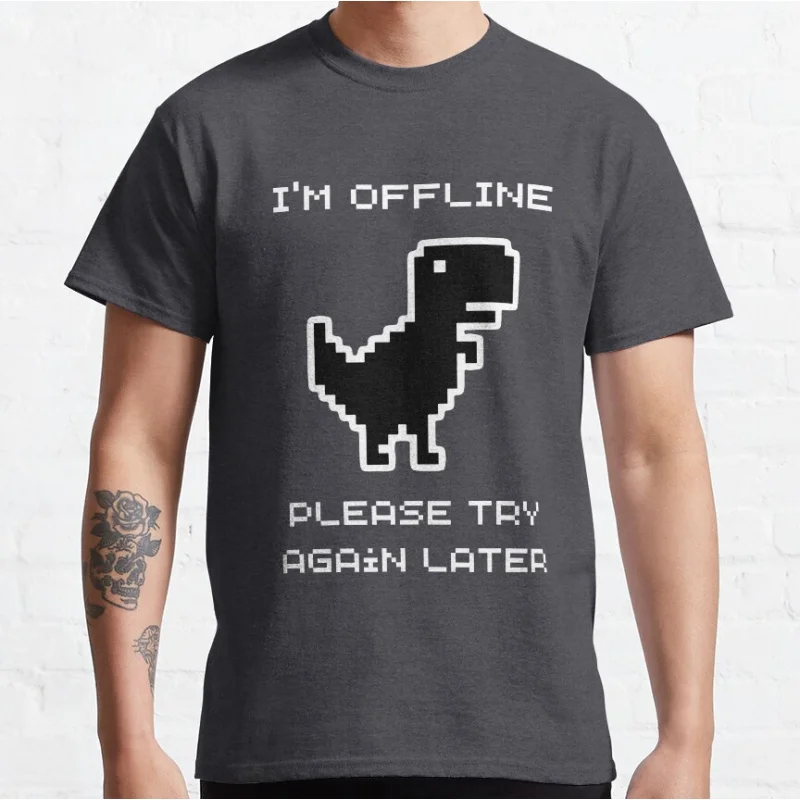 Funny I'm Offline Dinosaur Game t rex 90s cartoon pixel video game dinosaur T-shirt for men large size Adult Tops S-6xl