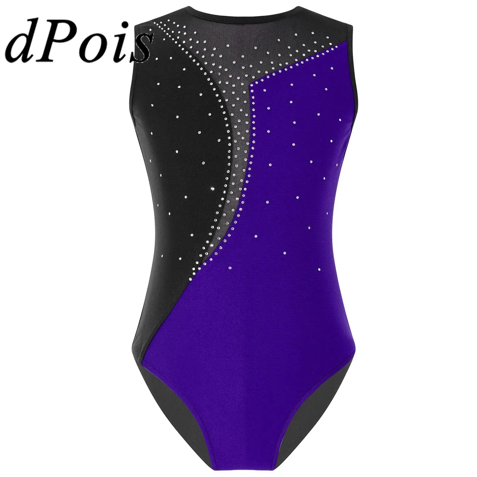 

Детский гимнастический комбинезон для девочек-подростков, блестящие стразы без рукавов, боди для фигурного катания, детские трико для балета и танцев