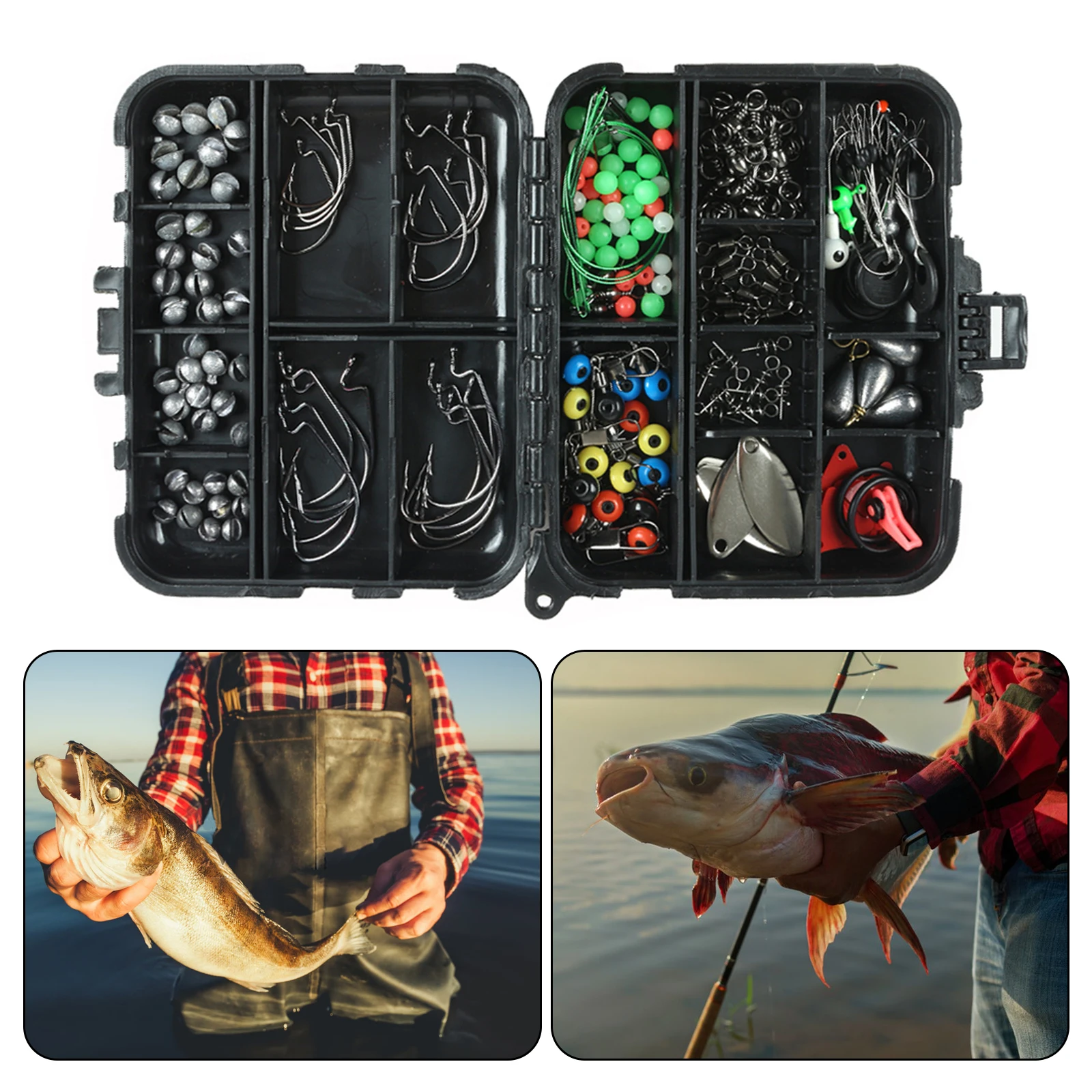 188pcs Fishing Accessories Kit with Tackle Box Jig Hooks Swivels Snaps Sinker Sliders Beads Compact&Portable Fishing Gadget Set