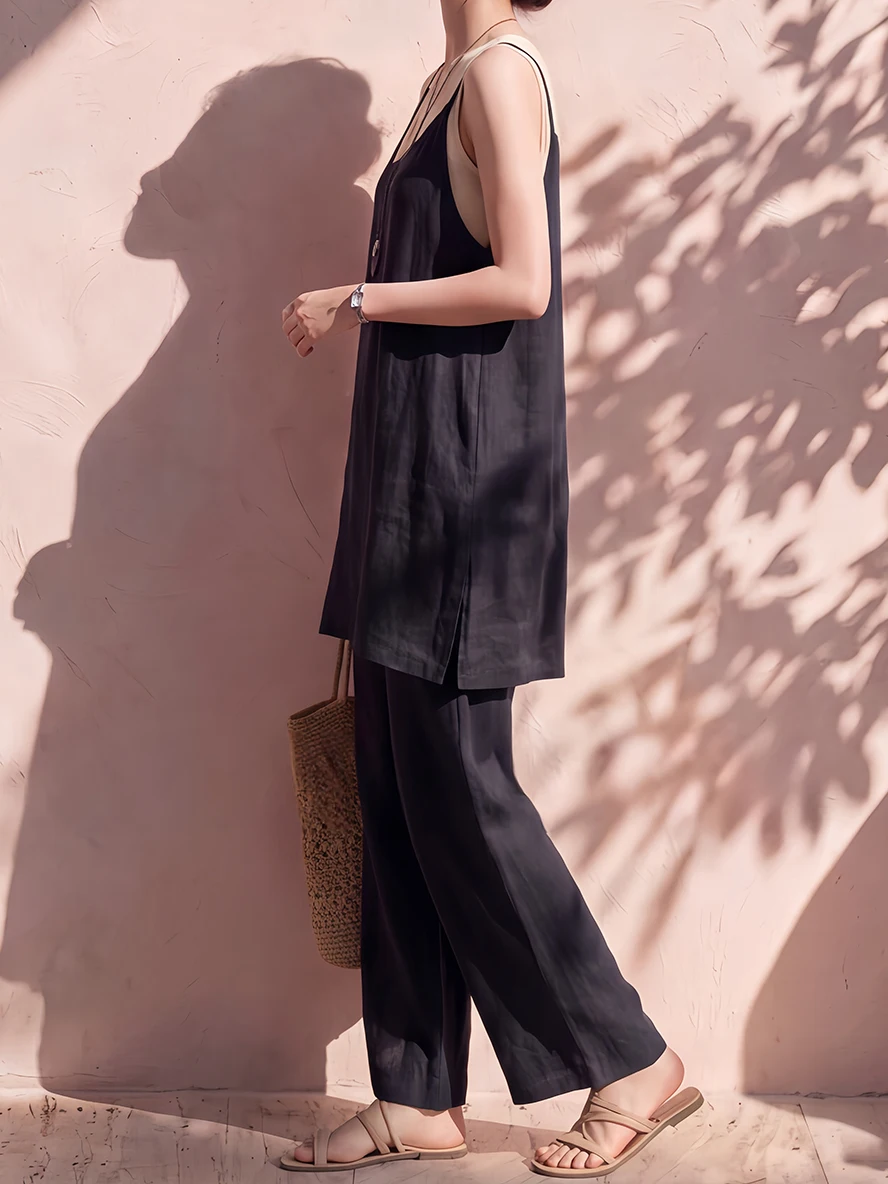 Conjunto feminino de linho sem - Linen Pant Wide avaliação e preço