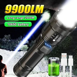 9900LM Powerful LED Flashlight Battery Display USB Rechargeable Light Telescopic Zoom Torch Lamp Outdoor Camping Fishing Lantern