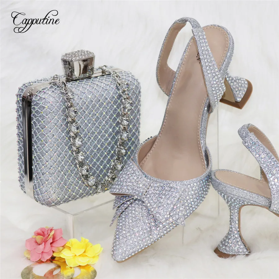 Gold  Women Shoes And Bag Set 2024 African Ladies Pointed Toes Pumps Match With Handbag Sandals Sandales Escarpins Femme CR932