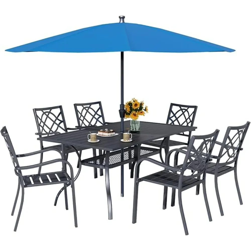 

7-Piece Outdoor Wrought Iron Chairs and Table Patio Dining Furniture Set for Garden Backyard Deck