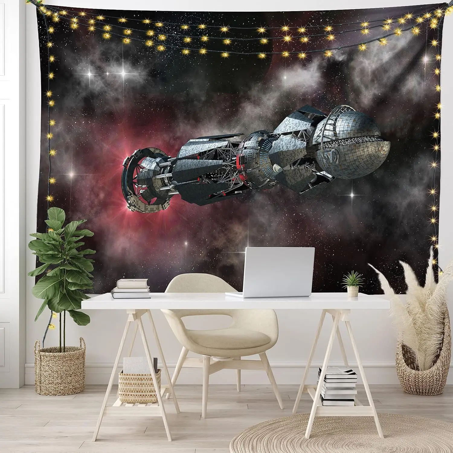 Cosmic Galaxy Space Tapestry Wall Hanging Futuristic Starship Sci-Fi Nebula Astronomy Decor Aesthetic Canvas for Bedroom Living