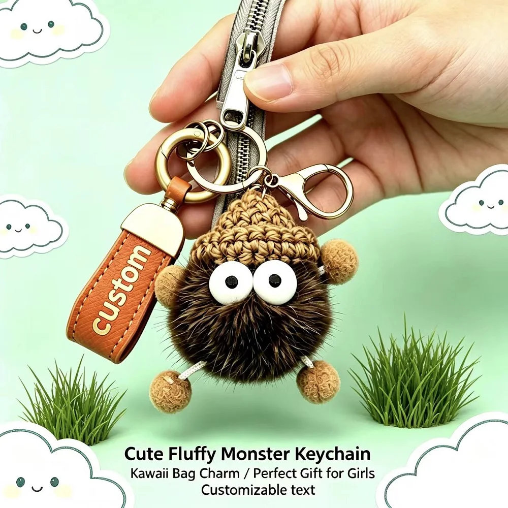 

Adorable Mink Fur Mini Coal Ball Car Keychain Creative Plush Toy Backpack Accessory Unisex Hanging Decor Interesting Gift