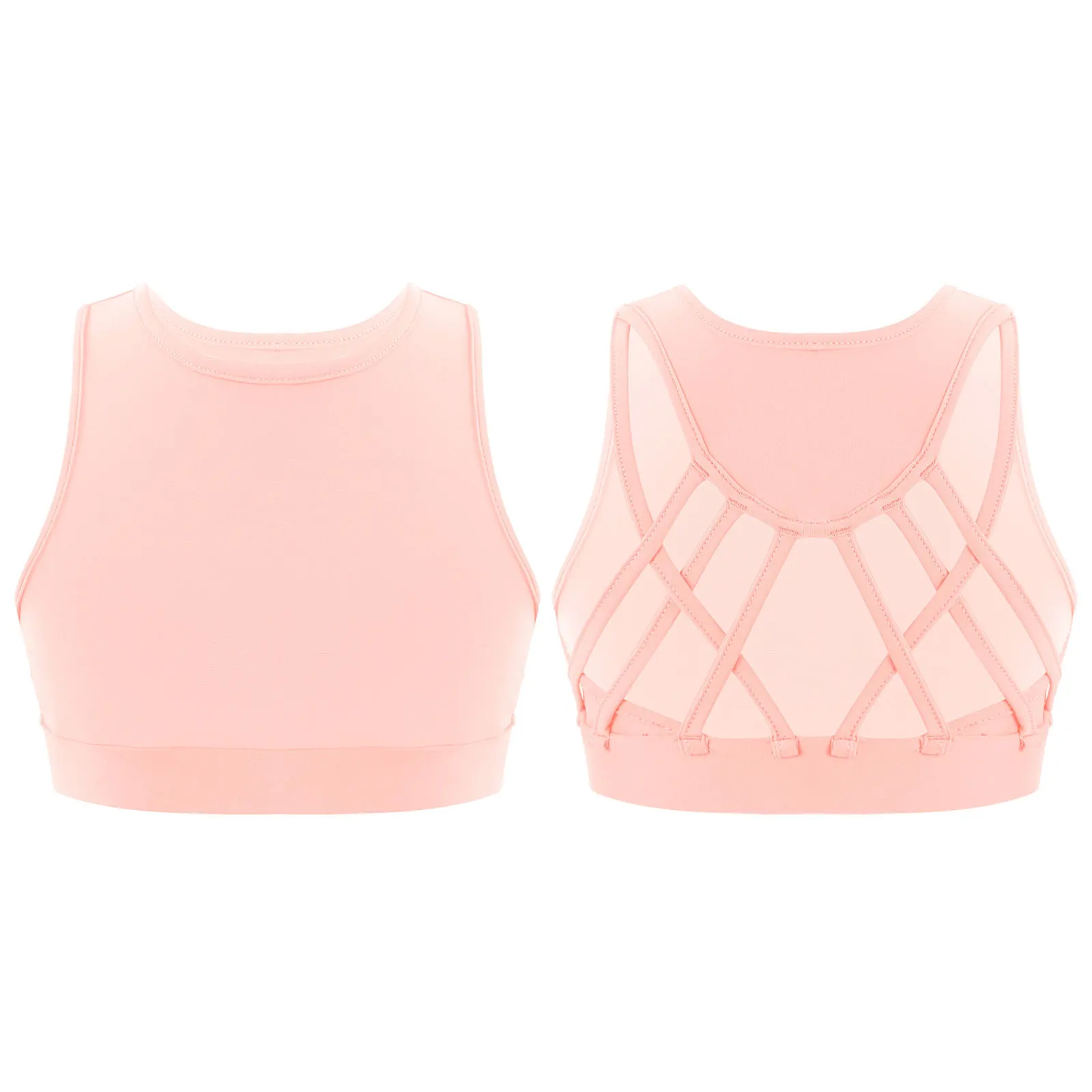 Cor sólida Crisscross Hollow Back Crop Top para meninas, Tops de balé, alças sem mangas, Traje de treinamento de dança, Ginástica