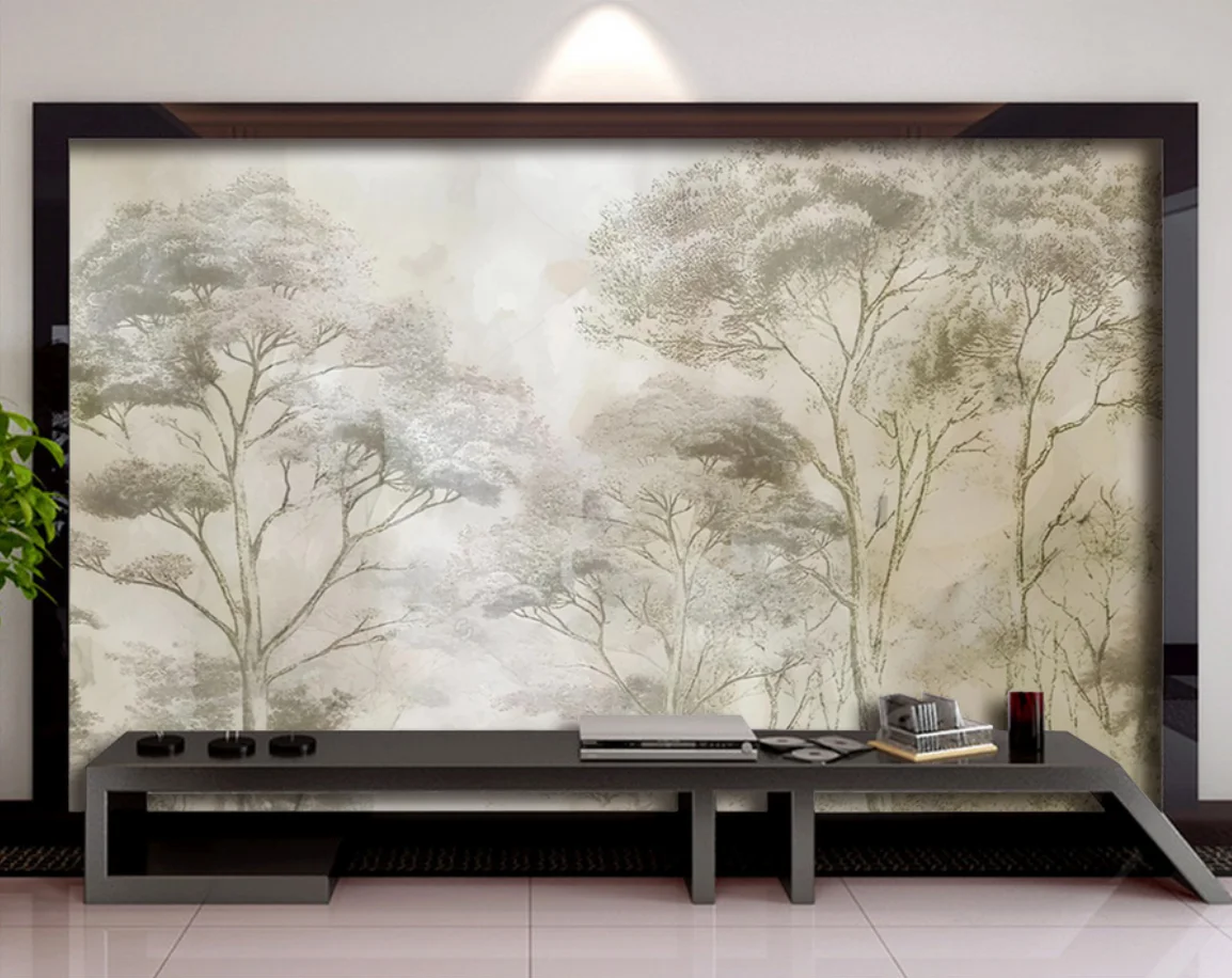 Custom wallpaper Hand-painted Misty forest Gray forest mural Home decoration Tropical rainforest plant stickers 3d wallpaper