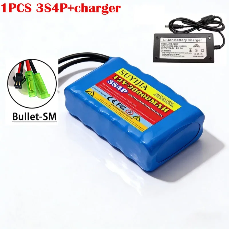 3S4P 12V 40A BMS Orline Batterij 18650 20000mAh Lithium Ion Hoge Capaciteit Batterij XT60 Dc5521 400W High Power Motorfiets Lamp