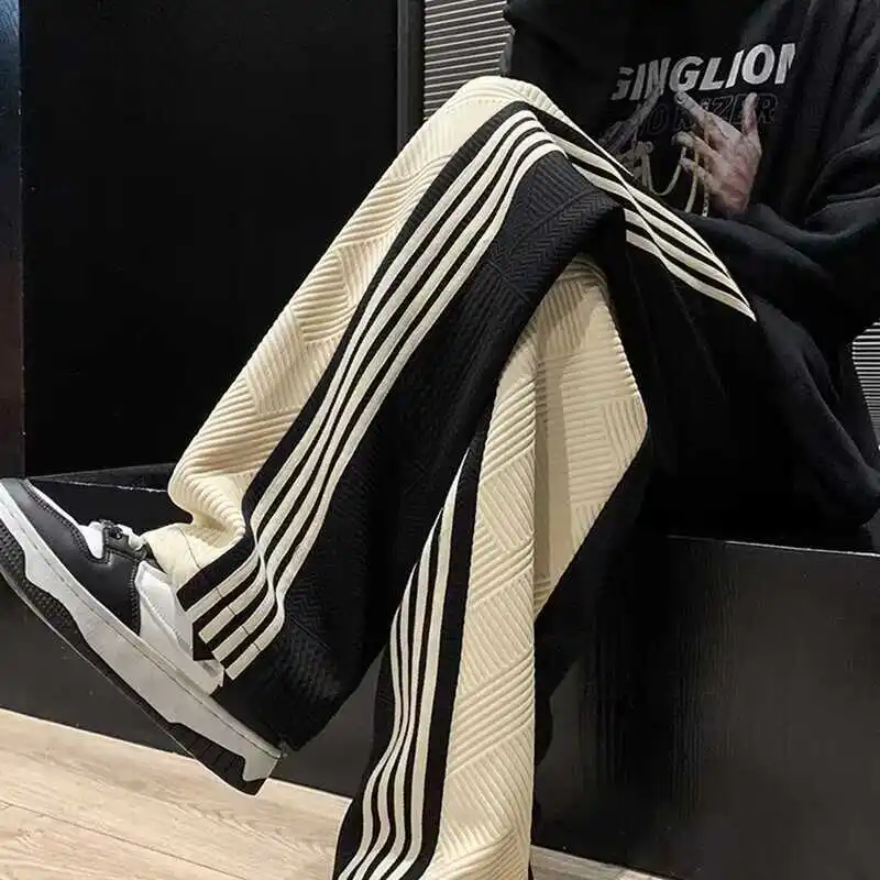 

plus Size Autumn Winter Straight Leg Casual Pants Loose Fit Men's Women's Trendy Brand Long Trousers Couple Hong Sle Stripe...