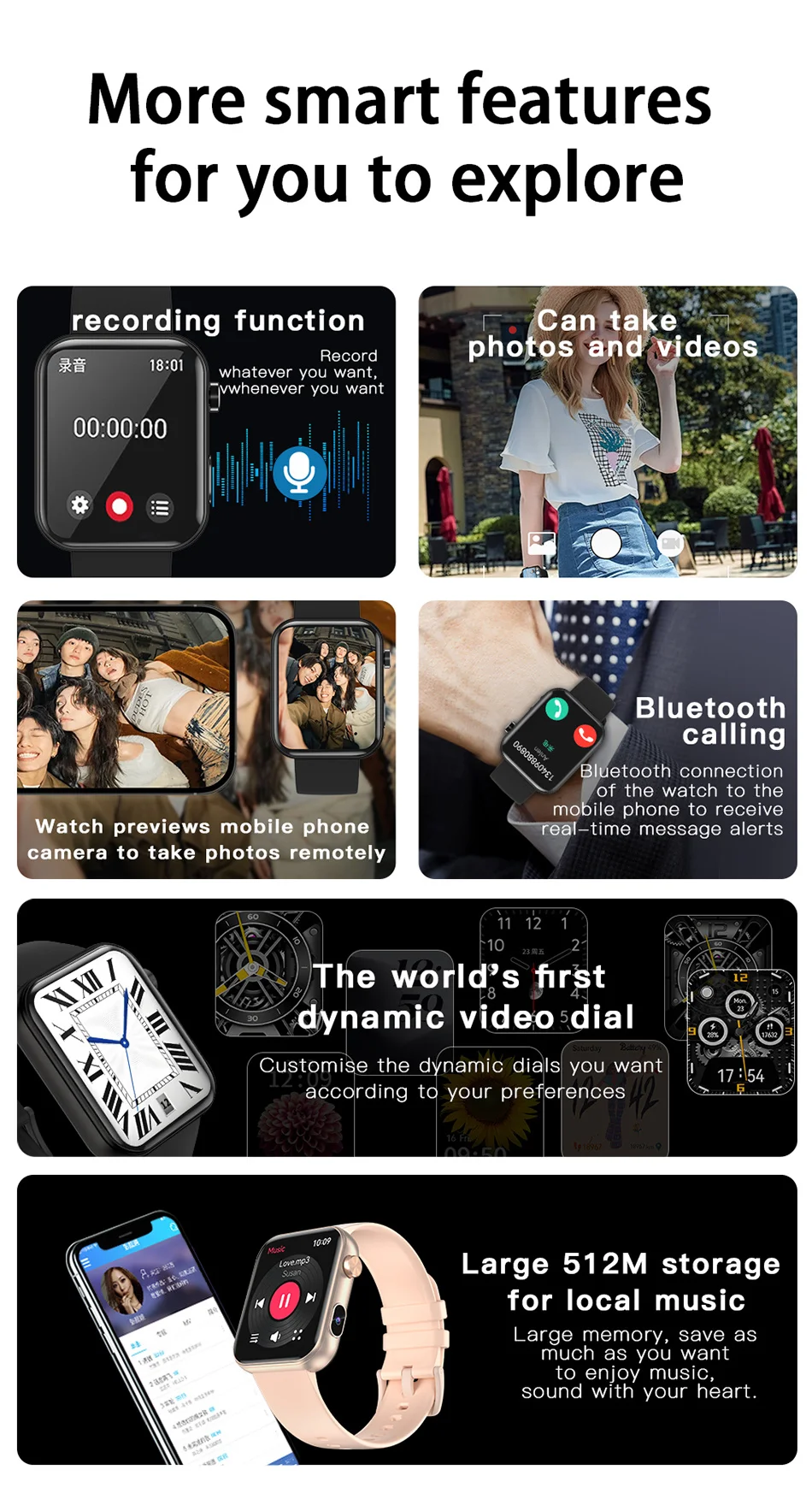 2025 nuevo reloj inteligente hombres mujeres cámara tomar fotos grabar vídeo Monitor de salud deportes Fitness impermeab