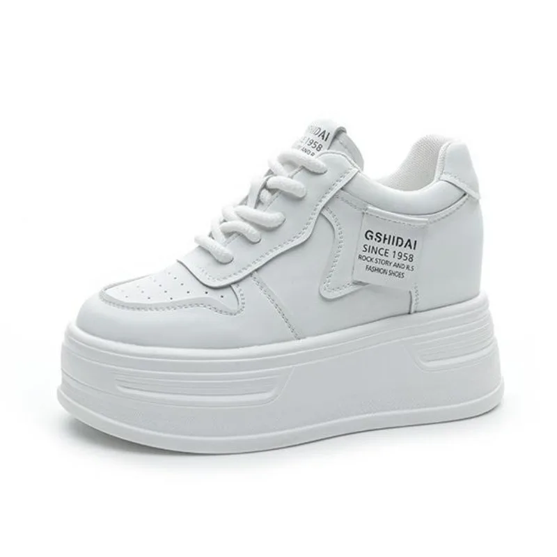 

Женские белые кроссовки на платформе 10 см, повседневные туфли на скрытой танкетке 4 дюйма, удобные массивные кроссовки на танкетке