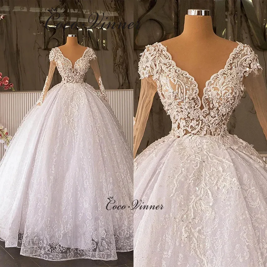 

Винтажное кружевное свадебное платье с иллюзорными рукавами по индивидуальному заказу, 2025 г., сексуальное бальное платье с v-образным вырезом, платье невесты для женщин W1370