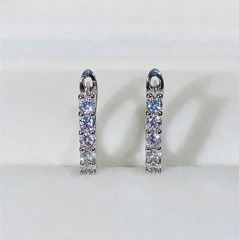 Ne'w Simple U Shaped Hoop Earrings with Round CZ Stone Stylish Daily Wear Women Accessories Low-key  Versatile Jewelry