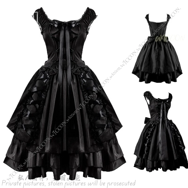 

Christmas Halloween Cosplay Costume Lace Lolita Women's Classic Black Layered Lace-up Gothic Lolita Dress Role Play Middle Ages